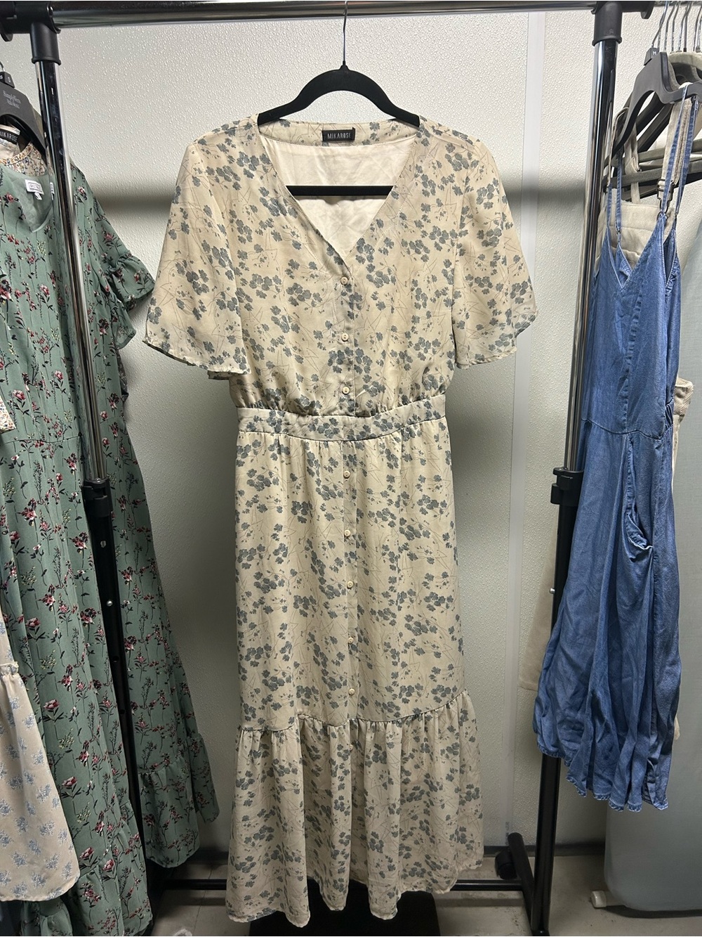 Mikarose Cream Floral Midi Dress
